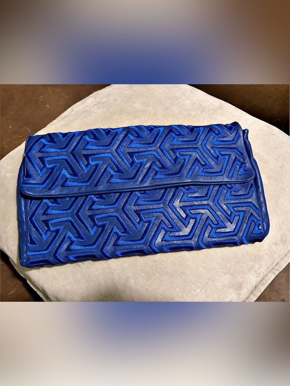 Jardin Majorelle Geometric Blue Clutch Excellent Shape